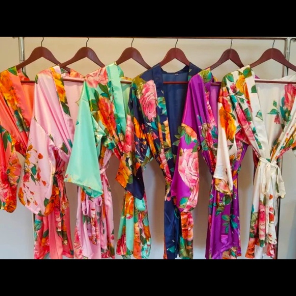 Colorful Ice Sliky Flower Robes-37 In Long